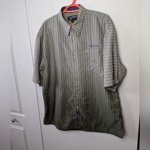MECCA Y2K Men Short Sleeve Casual Button Down Shirt Size Large Green Loose Fit